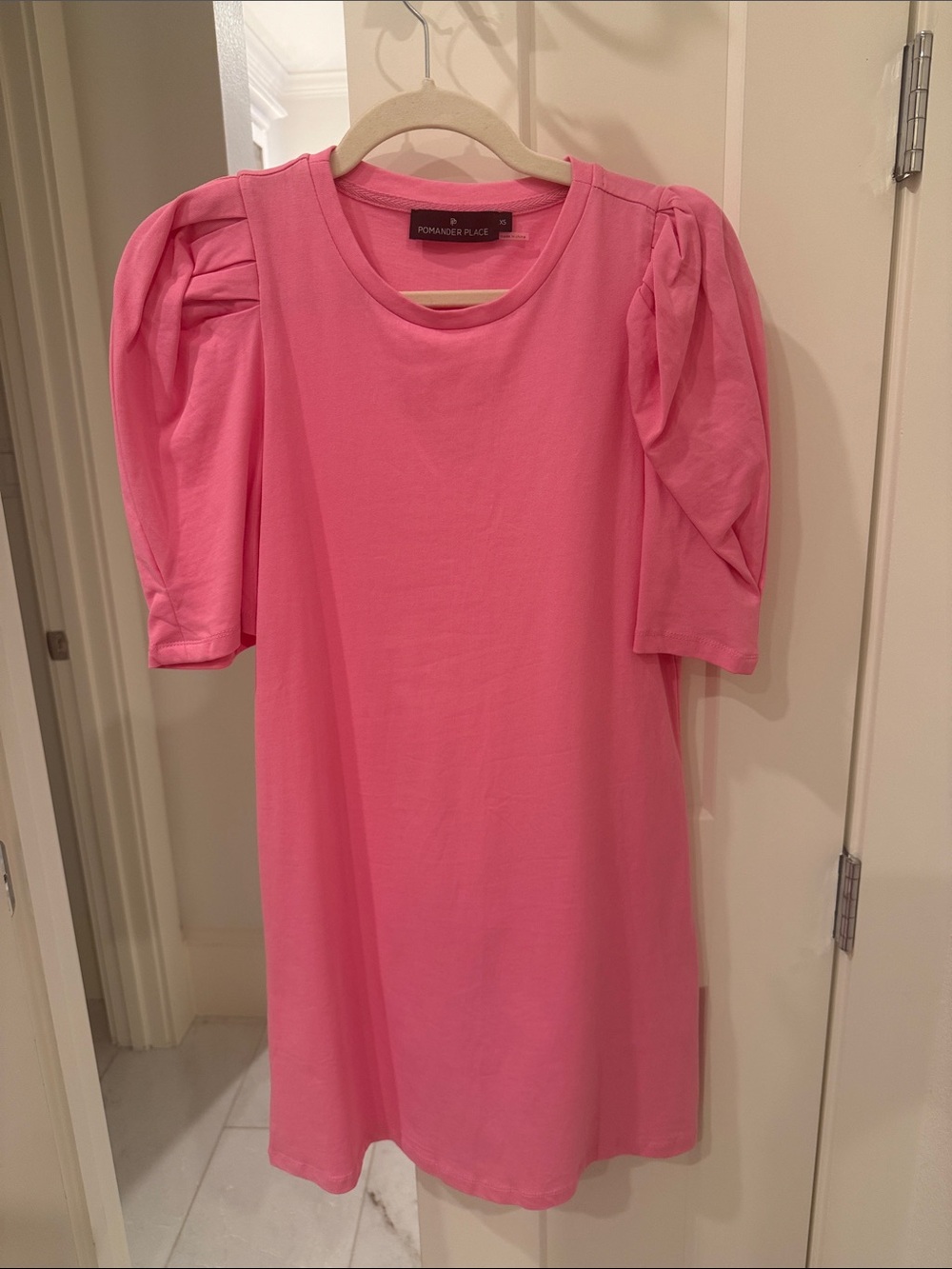 Pomander Place Pink Puff-Sleeve Shift Dress